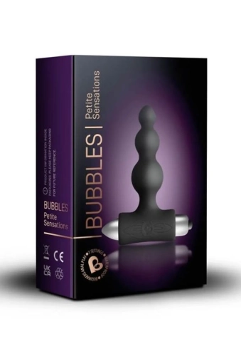 Rocks-Off Petite Sensations Bubbles Black - silikonowe wibrujące koraliki analne