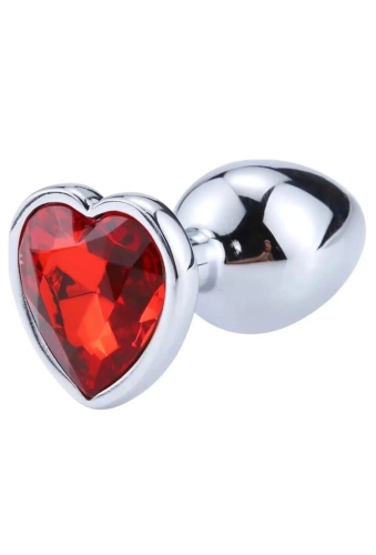 Afterdark Heart Butt Plug Red M - metalowy korek analny z kryształkiem "Serduszko" czerwone