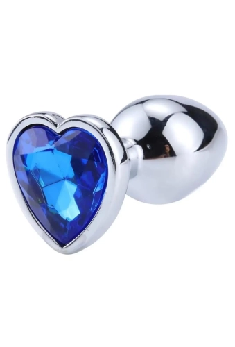 Afterdark Heart Butt Plug Blue L - metalowy korek analny z kryształkiem "Serduszko" niebieskie