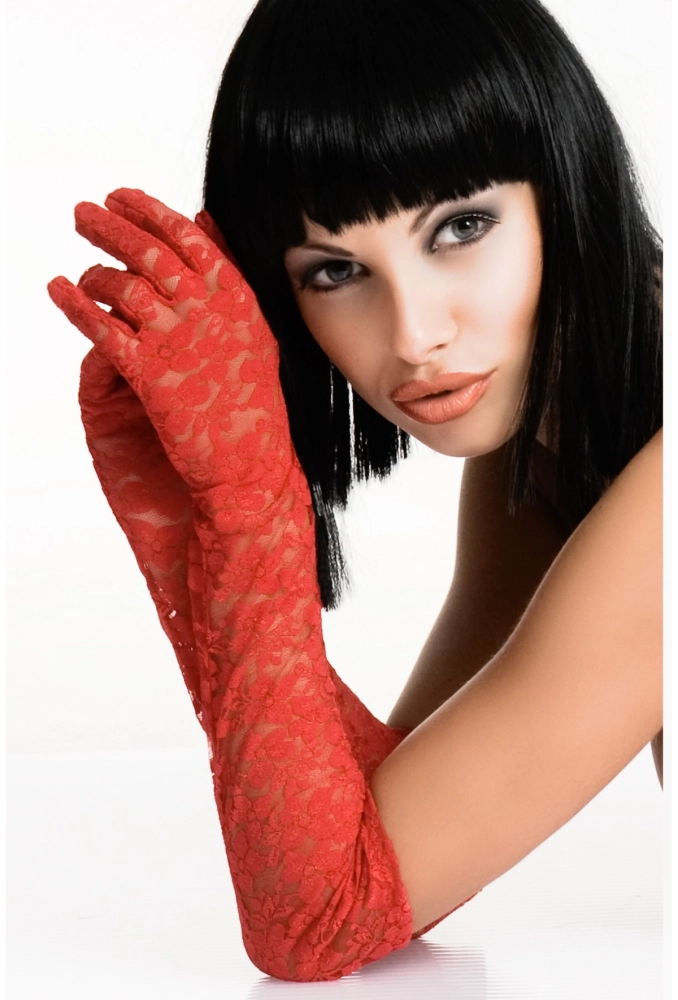 Chilirose Gloria Lace Gloves Red - długie koronkowe rękawiczki.webp