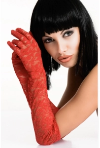 Chilirose Gloria Lace Gloves Red - długie koronkowe rękawiczki