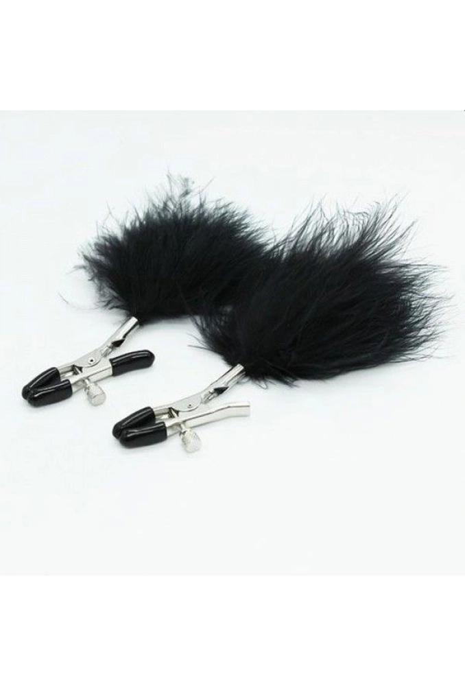 Pon Nipples Clamps - klipsy na sutki z czarnymi piórkami.webp