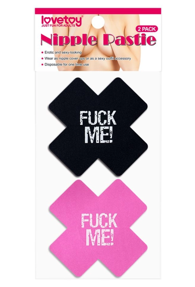 Lovetoy FUCK ME Cross Pattern Nipple Pasties - nasutniki z napisem.webp