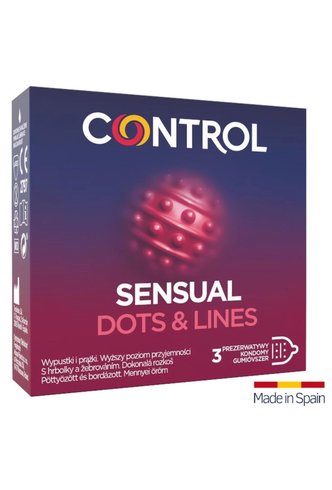 Control Sensual Dots & Lines  - prezerwatywy stymulujące prążkowane kropkowane 3 szt..webp