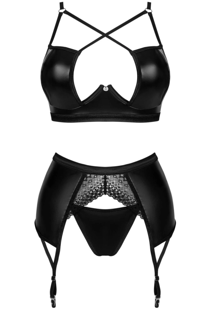 Norides komplet 3-częściowy - uwodzicielski komplet z wetlook i koronki 3.webp