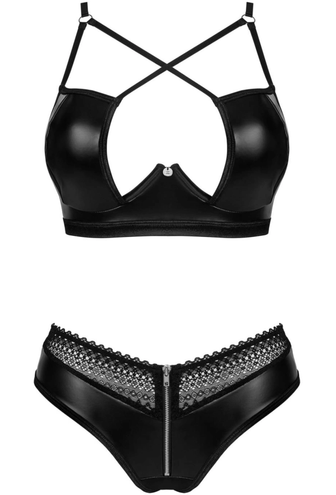 Obsessive Norides komplet 2-częściowy - biustonosz i figi z wetlook i koronki.webp