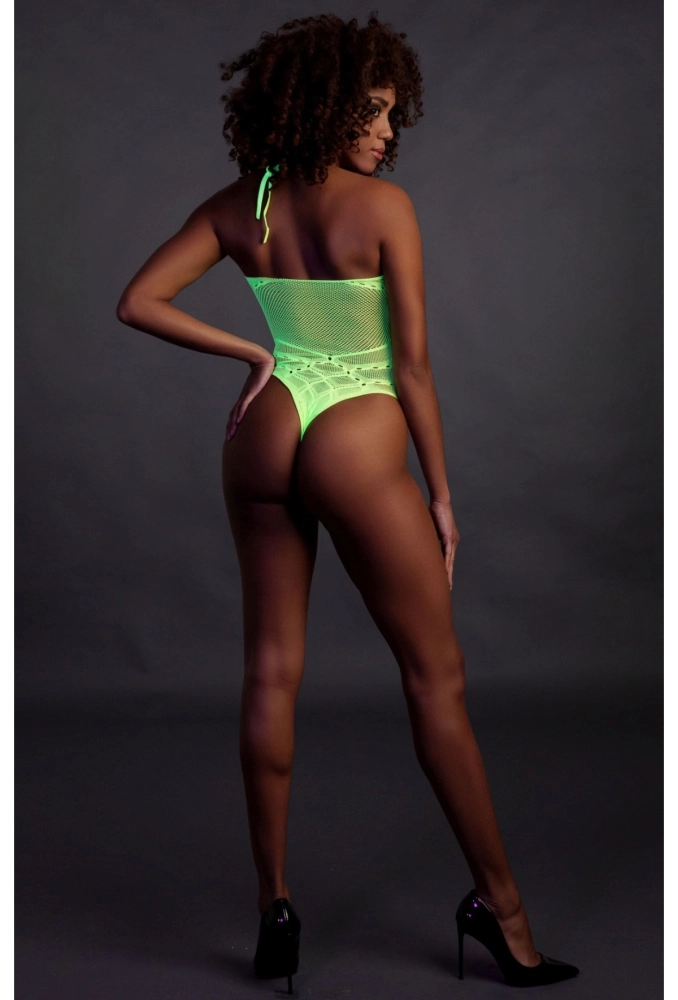 Ouch! Body with Halter Neck Neon Green - świecące w ciemności bezszwowe zielone body  2.webp