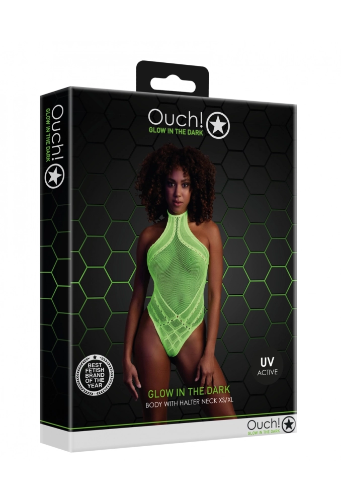 Ouch! Body with Halter Neck Neon Green - świecące w ciemności bezszwowe zielone body  6.webp