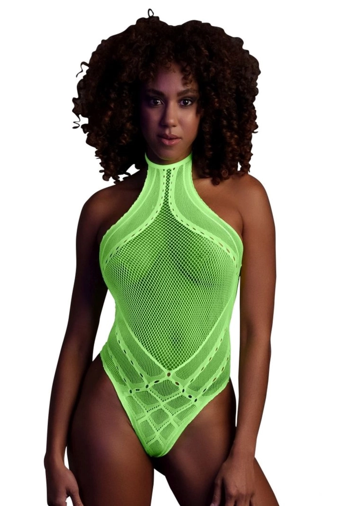 Ouch! Body with Halter Neck Neon Green - świecące w ciemności bezszwowe zielone body 7.webp