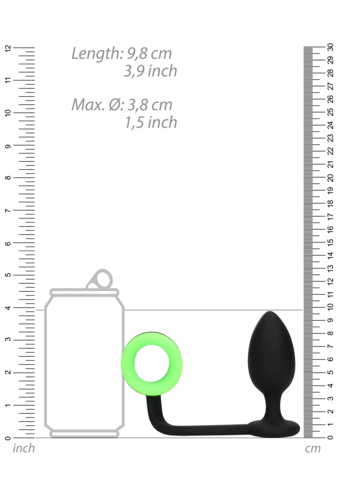 Ouch! Butt Plug with Cock Ring Neon GreenBlack - korek analny z pierścieniem na penisa 4.webp
