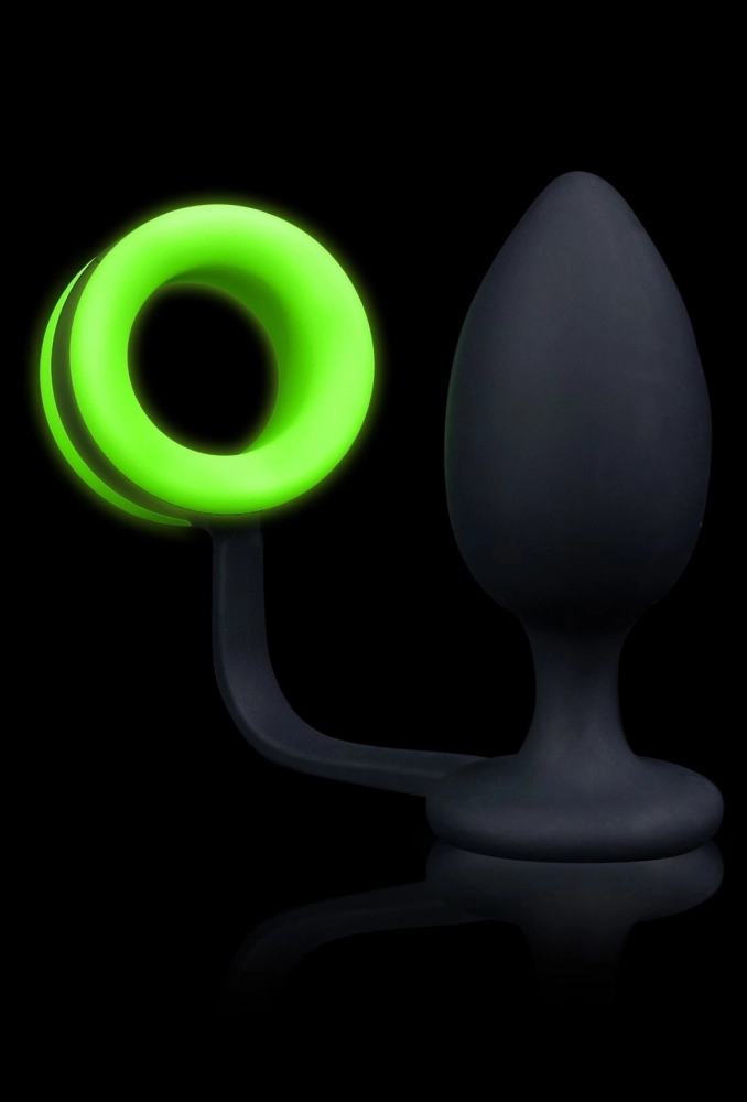 Ouch! Butt Plug with Cock Ring Neon GreenBlack - korek analny z pierścieniem na penisa 3.webp