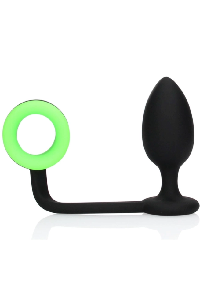 Ouch! Butt Plug with Cock Ring Neon GreenBlack - korek analny z pierścieniem na penisa 2.webp