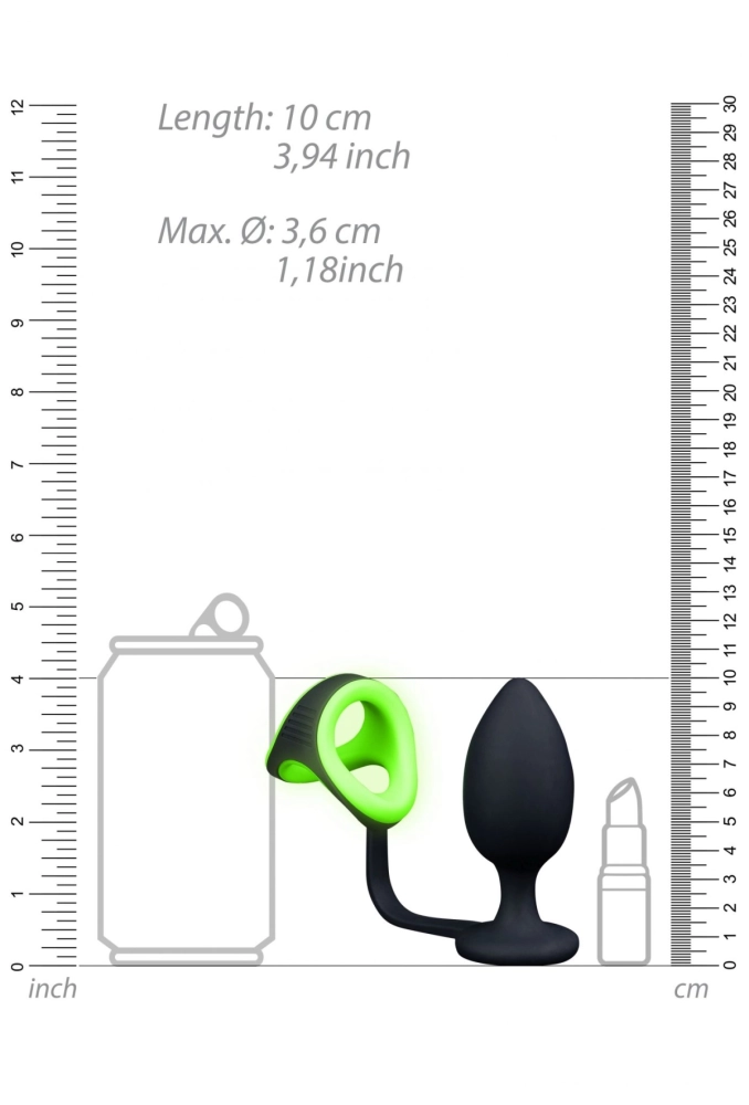 Ouch! Butt Plug Cock Ring & Ball Strap GreenBlack - korek analny z pierścieniem na penisa i jądra 2.webp