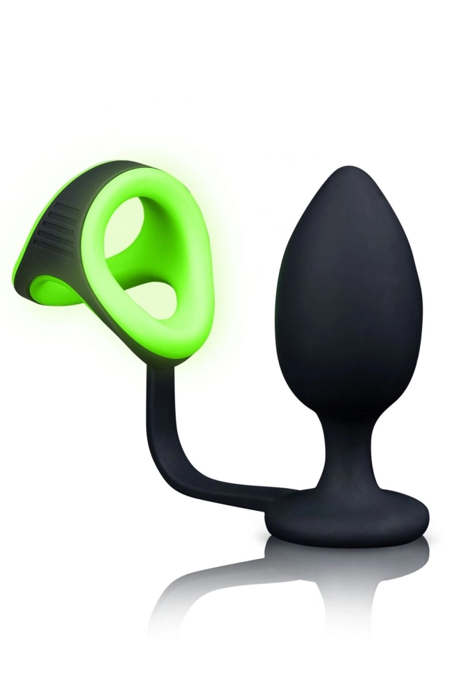 Ouch! Butt Plug Cock Ring & Ball Strap GreenBlack - korek analny z pierścieniem na penisa i jądra.webp