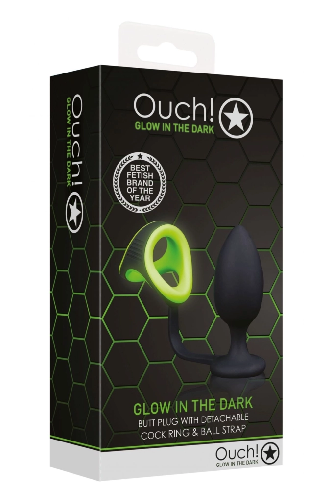 Ouch! Butt Plug Cock Ring & Ball Strap GreenBlack - korek analny z pierścieniem na penisa i jądra 3.webp