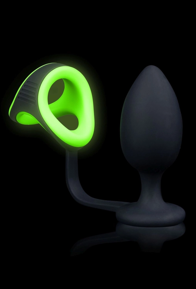 Ouch! Butt Plug Cock Ring & Ball Strap GreenBlack - korek analny z pierścieniem na penisa i jądra 4.webp