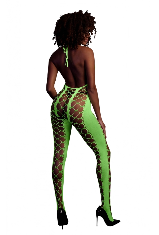 Ouch! Bodystocking with Halterneck Green  - świecące w ciemności bezszwowe zielone bodystocking 4.webp