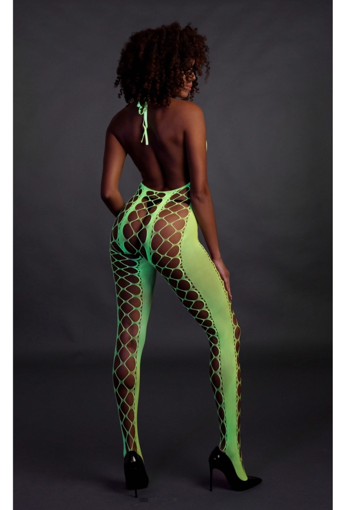 Ouch! Bodystocking with Halterneck Green  - świecące w ciemności bezszwowe zielone bodystocking 2.webp