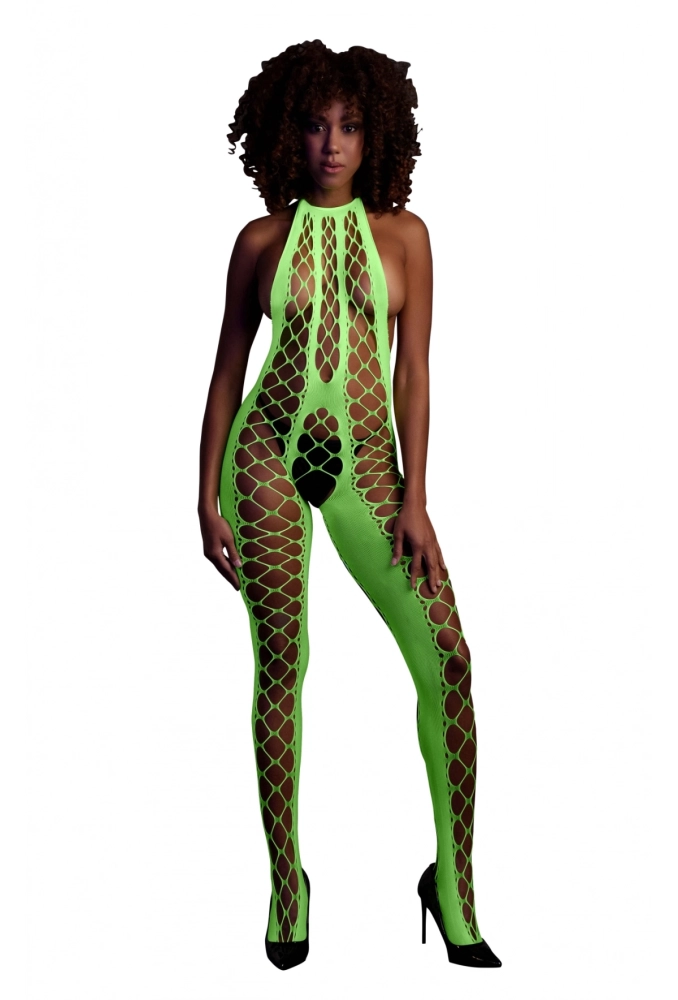 Ouch! Bodystocking with Halterneck Green  - świecące w ciemności bezszwowe zielone bodystocking 3.webp