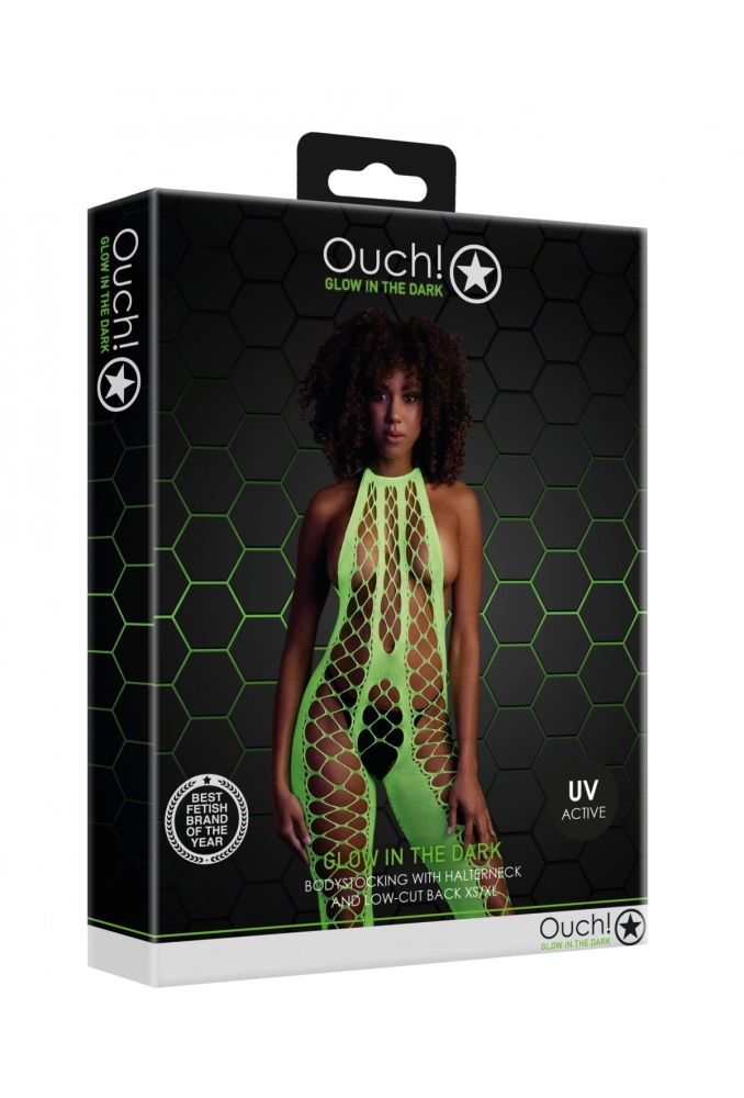 Ouch! Bodystocking with Halterneck Green  - świecące w ciemności bezszwowe zielone bodystocking 6.webp