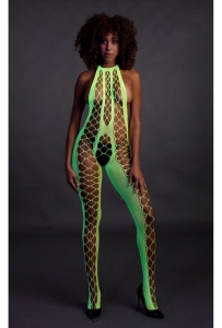 Ouch! Bodystocking with Halterneck Green  - świecące w ciemności bezszwowe zielone bodystocking