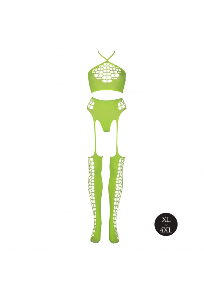Ouch! Two Piece with Crop Top and Stockings Green - świecący w ciemności bezszwowy komplet bielizny 4 (2).webp