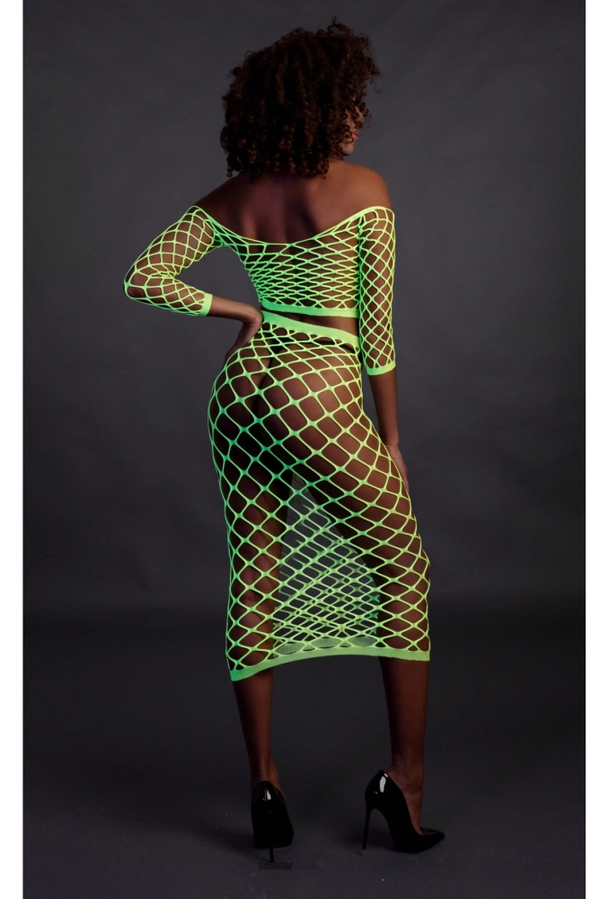 Ouch! Long Sleeve Crop Top and Long Skirt Green - świecący w ciemności bezszwowy top oraz spódnica 2.webp
