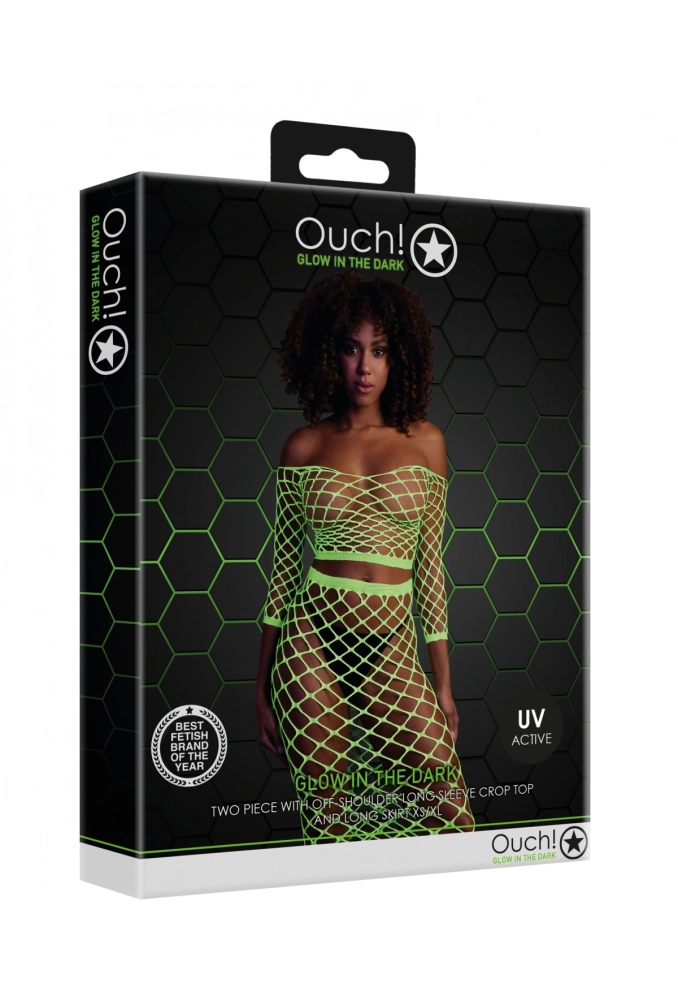 Ouch! Long Sleeve Crop Top and Long Skirt Green - świecący w ciemności bezszwowy top oraz spódnica 6.webp
