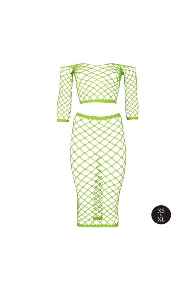 Ouch! Long Sleeve Crop Top and Long Skirt Green - świecący w ciemności bezszwowy top oraz spódnica 5.webp