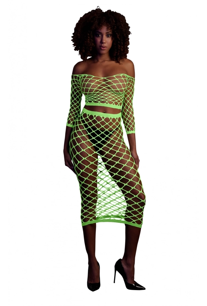 Ouch! Long Sleeve Crop Top and Long Skirt Green - świecący w ciemności bezszwowy top oraz spódnica 3.webp