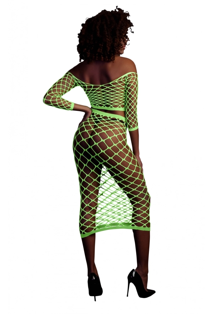 Ouch! Long Sleeve Crop Top and Long Skirt Green - świecący w ciemności bezszwowy top oraz spódnica 4.webp