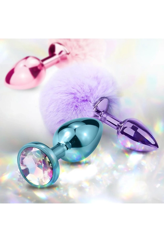 Nixie Metal Butt Plug Set Pom Pom And Jewel Inlaid Purple Metallic - zestaw korków analnych 2.webp