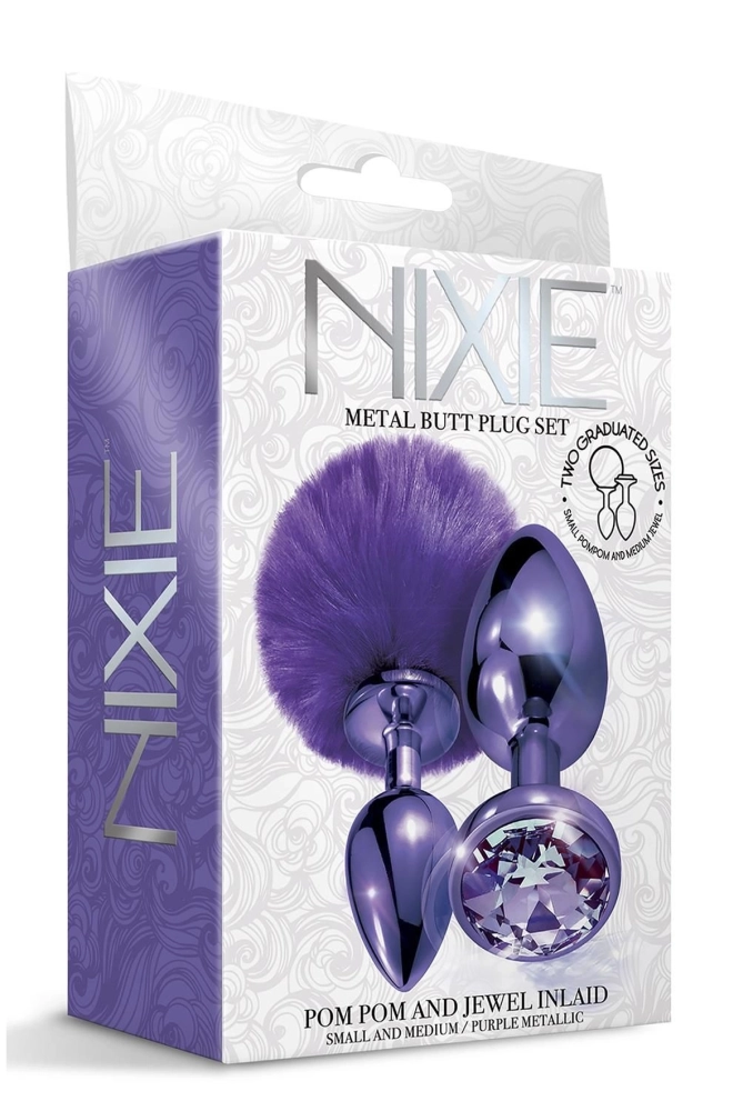 Nixie Metal Butt Plug Set Pom Pom And Jewel Inlaid Purple Metallic - zestaw korków analnych 4.webp