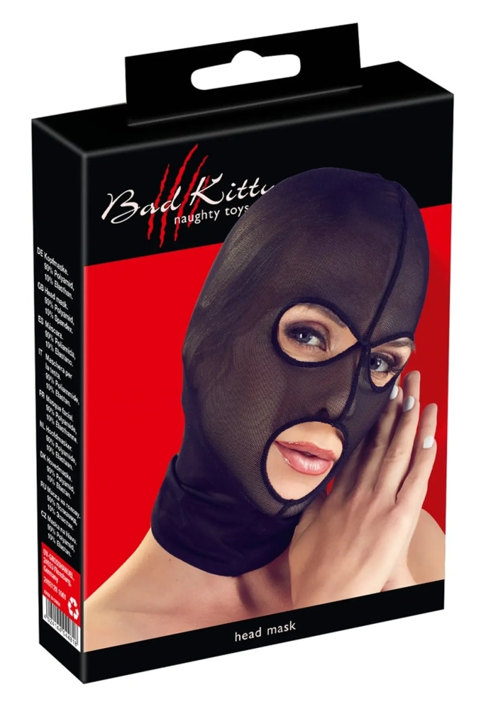 Bad Kitty Head Mask - maska BDSM z otwartymi oczami i ustami.webp
