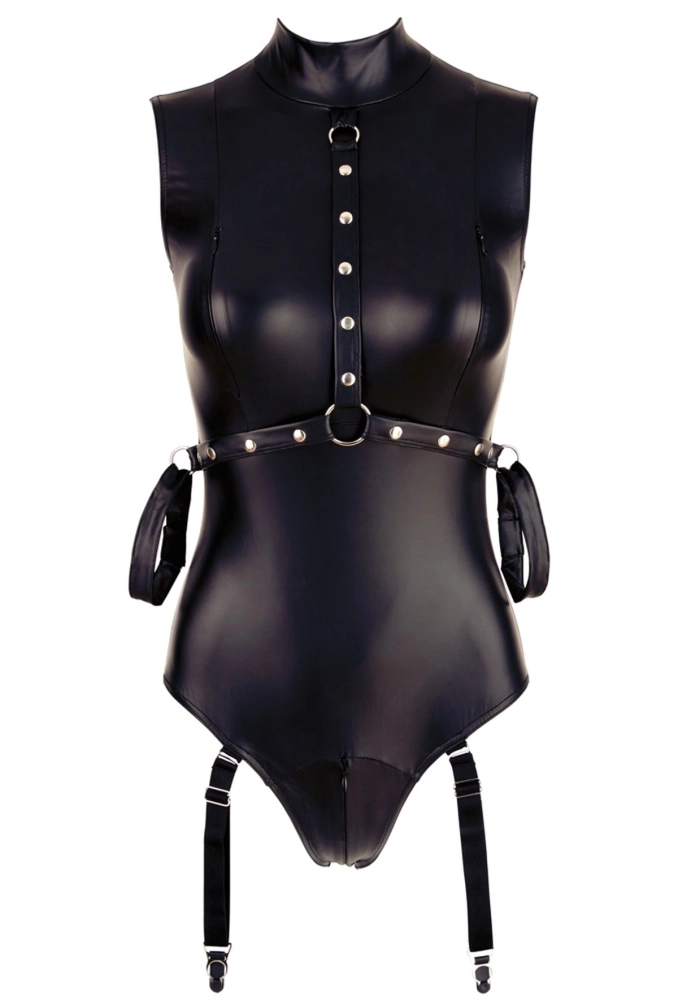 ottelli Bondage Body with Suspenders - body z wetlook oraz kajdankami 9.webp