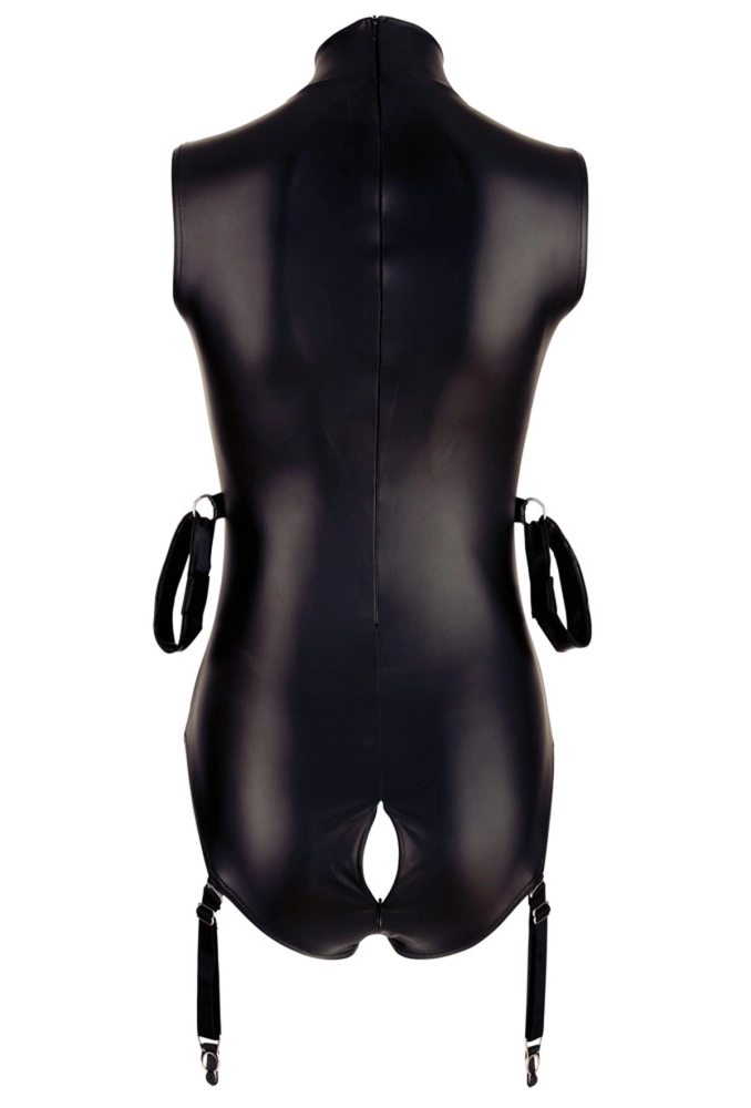 ottelli Bondage Body with Suspenders - body z wetlook oraz kajdankami 10.webp