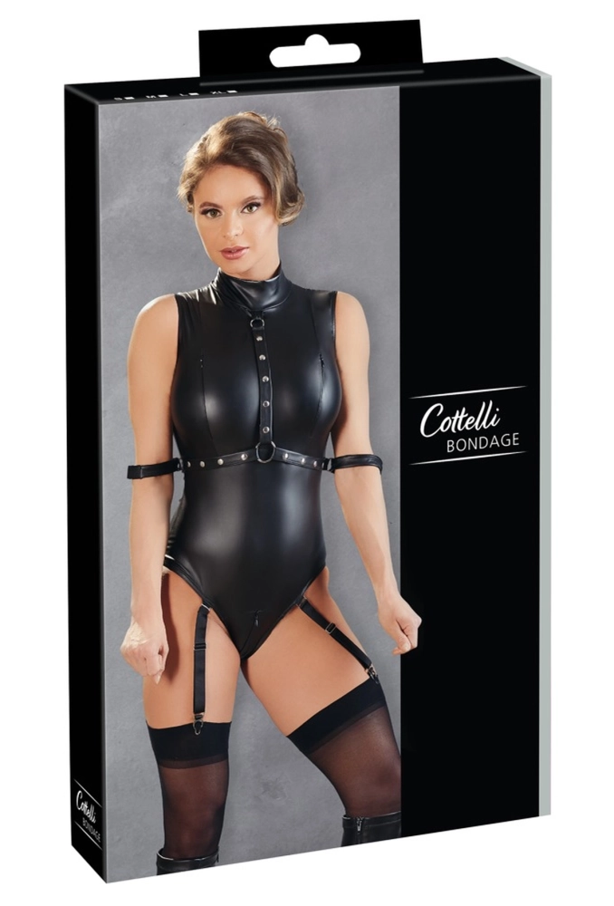 ottelli Bondage Body with Suspenders - body z wetlook oraz kajdankami.webp