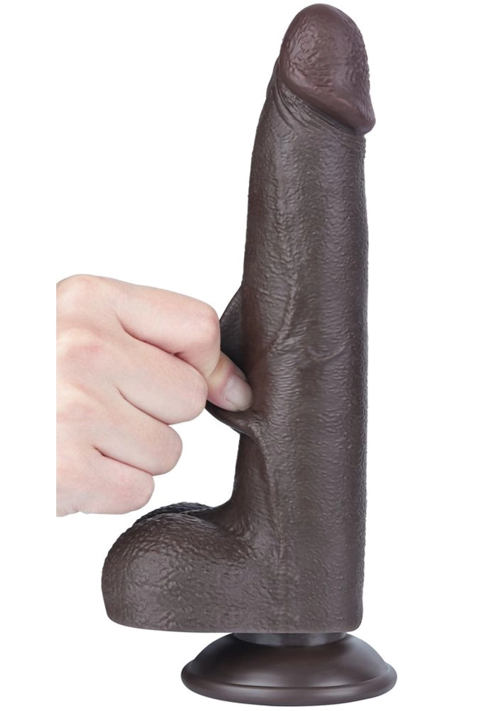 Lovetoy Sliding Skin Dual Layer Dong Black 8,5 - czarne dildo z ruchomą skórką i jądram 2.webp