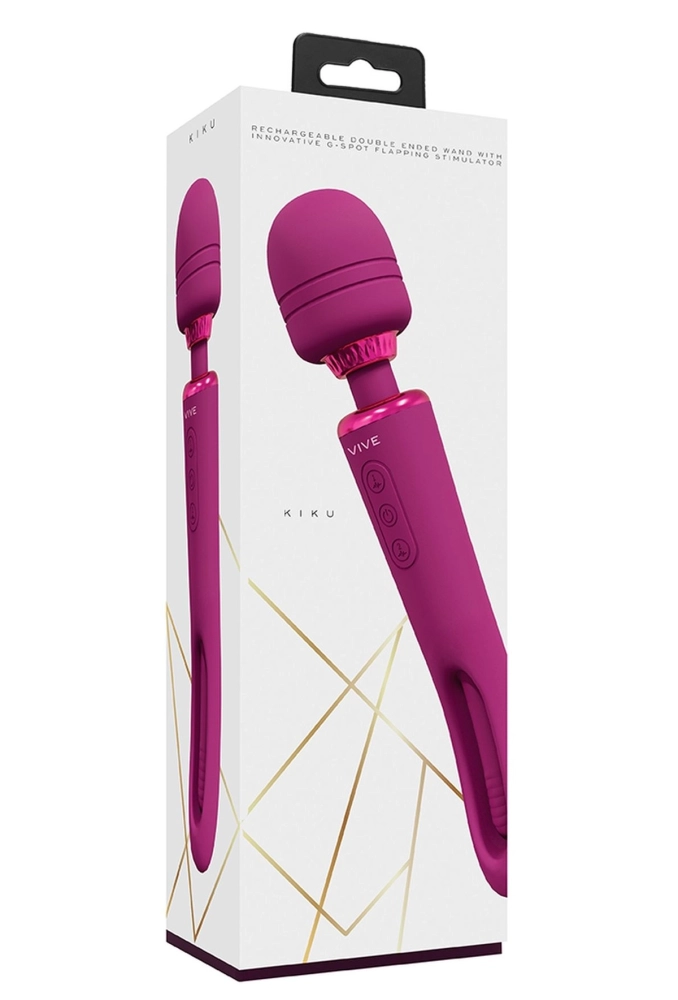 Vive Kiku Pink Rechargeable Double Ended Wand with Innovative G-Spot Flapping Stimulator Pink - dwustronny masażer do ciała 4.webp