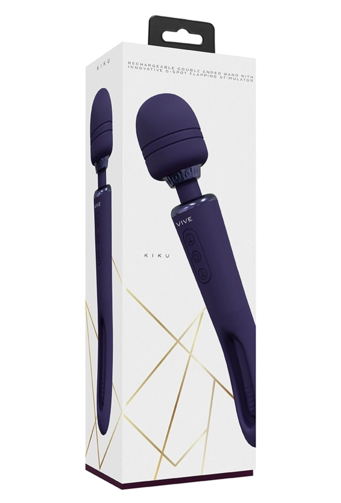 Vive Kiku Pink Rechargeable Double Ended Wand with Innovative G-Spot Flapping Stimulator Purple - dwustronny masażer do ciała 4.webp