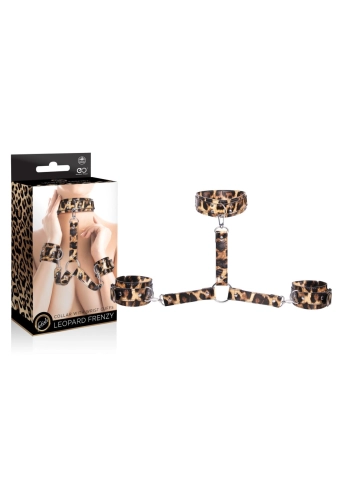 Leopard Frenzy Collar With Hand Cuffs  - obroża z kajdankami na ręce