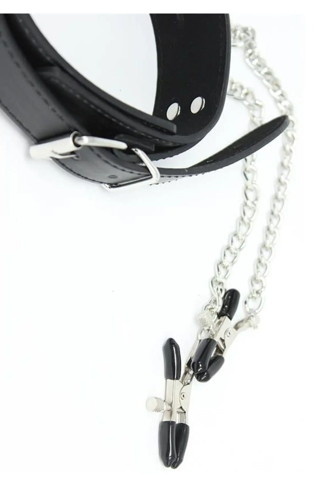 Latetobed Bdsm Line Collar With Nipple Clamps - obroża z klipsami na sutki 3.webp