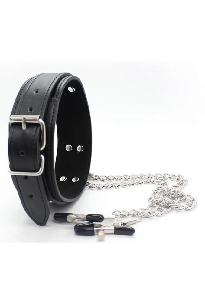 Latetobed Bdsm Line Collar With Nipple Clamps - obroża z klipsami na sutki 2.webp