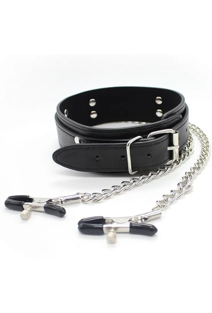 Latetobed Bdsm Line Collar With Nipple Clamps - obroża z klipsami na sutki.webp