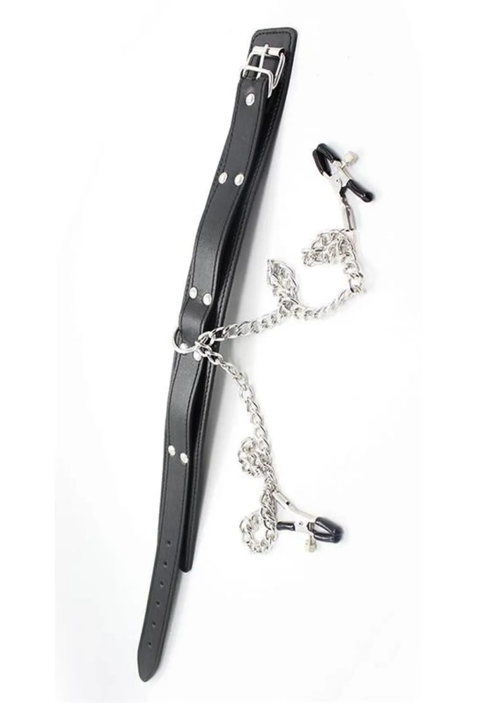 Latetobed Bdsm Line Collar With Nipple Clamps - obroża z klipsami na sutki 4.webp