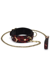 Victorian Garden Lace and Vegan Leather Collar with Soft Lining and Chain Leash - obroża ze smyczą