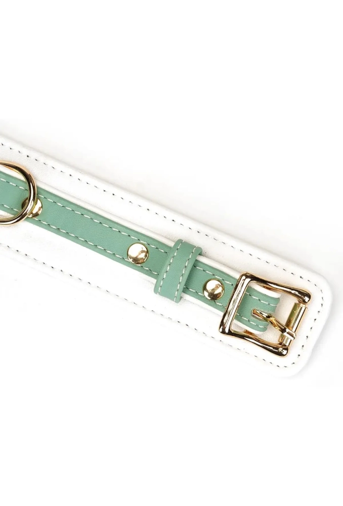 Fairy White & Green Leather Collar With Chain Leash - obroża ze smyczą 4.webp