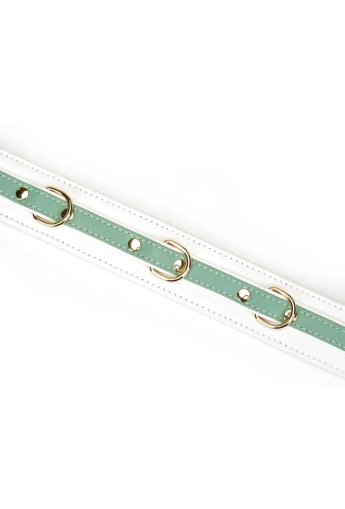 Fairy White & Green Leather Collar With Chain Leash - obroża ze smyczą 3.webp