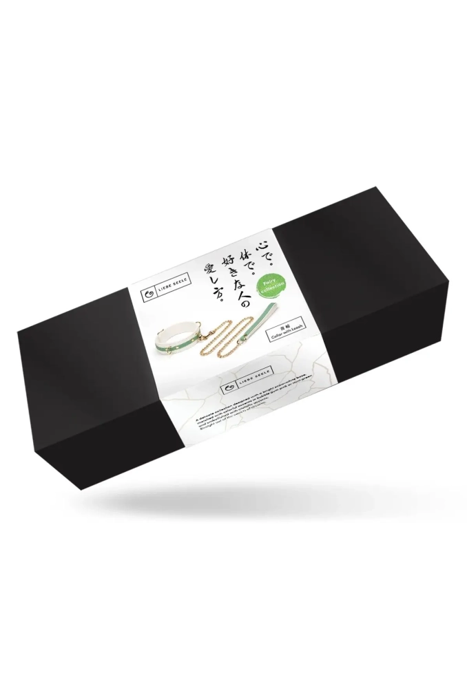 Fairy White & Green Leather Collar With Chain Leash - obroża ze smyczą 6.webp