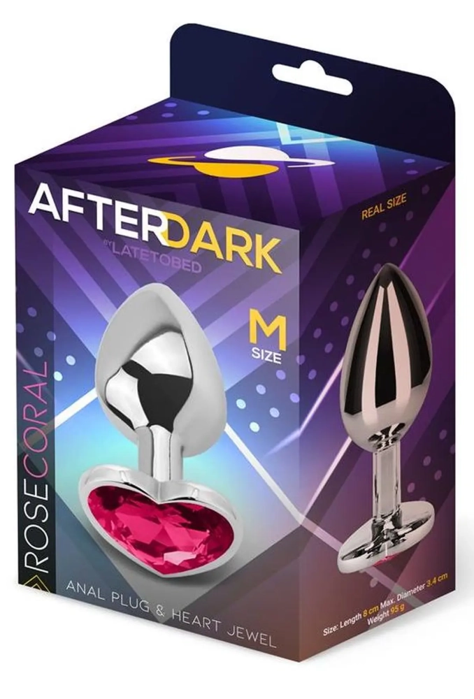 Afterdark Heart Butt Plug Rose Coral M - metalowy korek analny z kryształkiem.webp